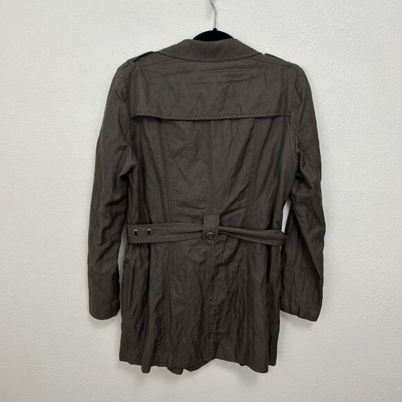 Vtg Y2K Cache Women's Sz M Double Breasted Blazer Short Trench Coat Belted Brown - Picture 9 of 14